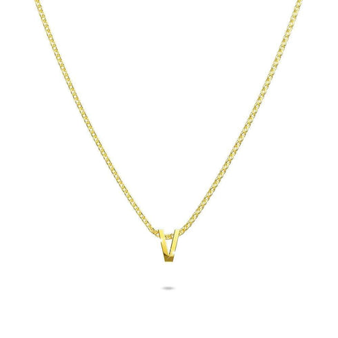 Initials Brick Alphabet Letter Necklace Gold Layered Steel Jewellery